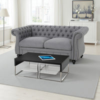 Bernie Loveseat 62 Inch Sofa, Nailhead Trim, Solid Wood, Gray Tufted Fabric -BM321560