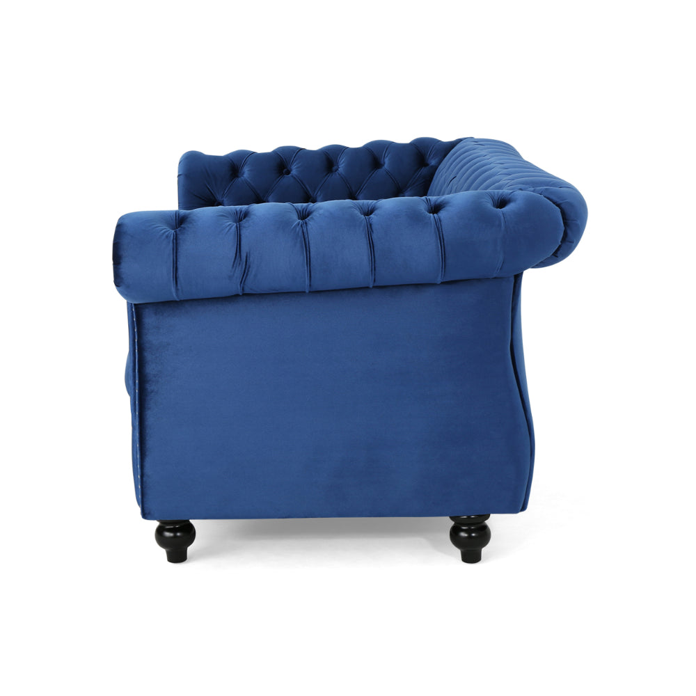 Bernie Loveseat 62 Inch Sofa, Nailhead Trim, Solid Wood, Blue Tufted Fabric -BM321561