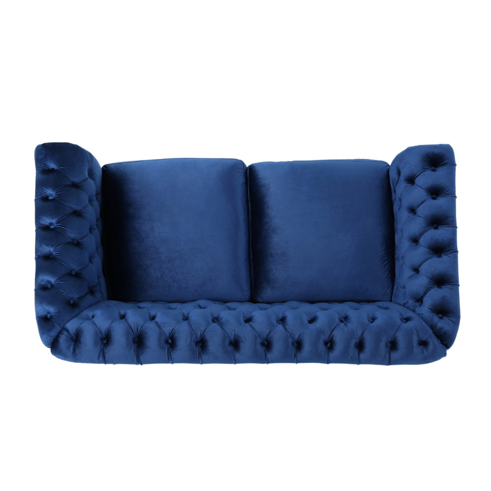 Bernie Loveseat 62 Inch Sofa, Nailhead Trim, Solid Wood, Blue Tufted Fabric -BM321561