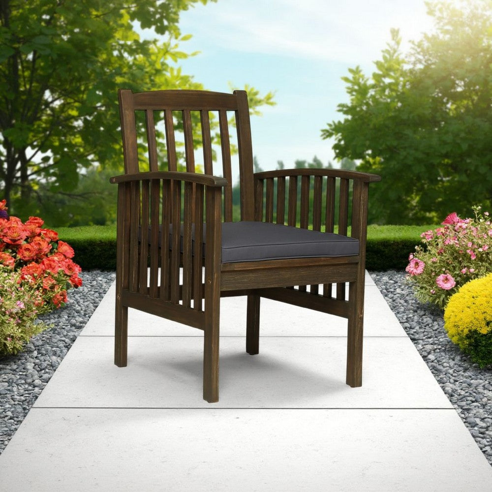 Gerry Dining Chair, Slatted Back Outdoor Natural Brown Wood, Dark Gray -BM321564
