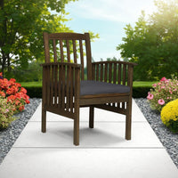 Gerry Dining Chair, Slatted Back Outdoor Natural Brown Wood, Dark Gray -BM321564