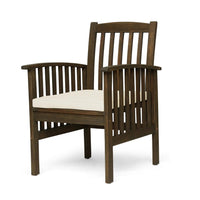 Gerry Dining Chair, Outdoor Traditional Slatted Gray Acacia Wood, Cream -BM321565