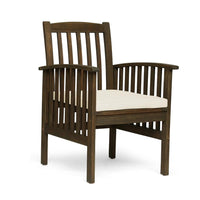 Gerry Dining Chair, Outdoor Traditional Slatted Gray Acacia Wood, Cream -BM321565