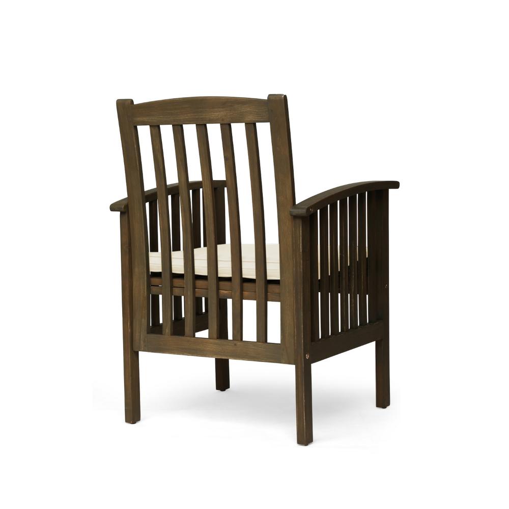 Gerry Dining Chair, Outdoor Traditional Slatted Gray Acacia Wood, Cream -BM321565