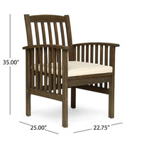 Gerry Dining Chair, Outdoor Traditional Slatted Gray Acacia Wood, Cream -BM321565