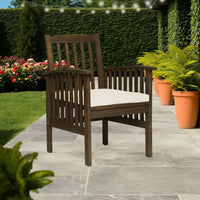 Gerry Dining Chair, Outdoor Traditional Slatted Gray Acacia Wood, Cream -BM321565