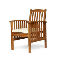 Gerry Dining Chair, Traditional Slat Design Brown Acacia Wood, Beige Fabric -BM321566