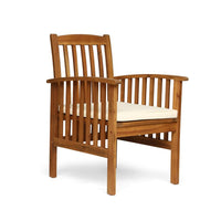 Gerry Dining Chair, Traditional Slat Design Brown Acacia Wood, Beige Fabric -BM321566