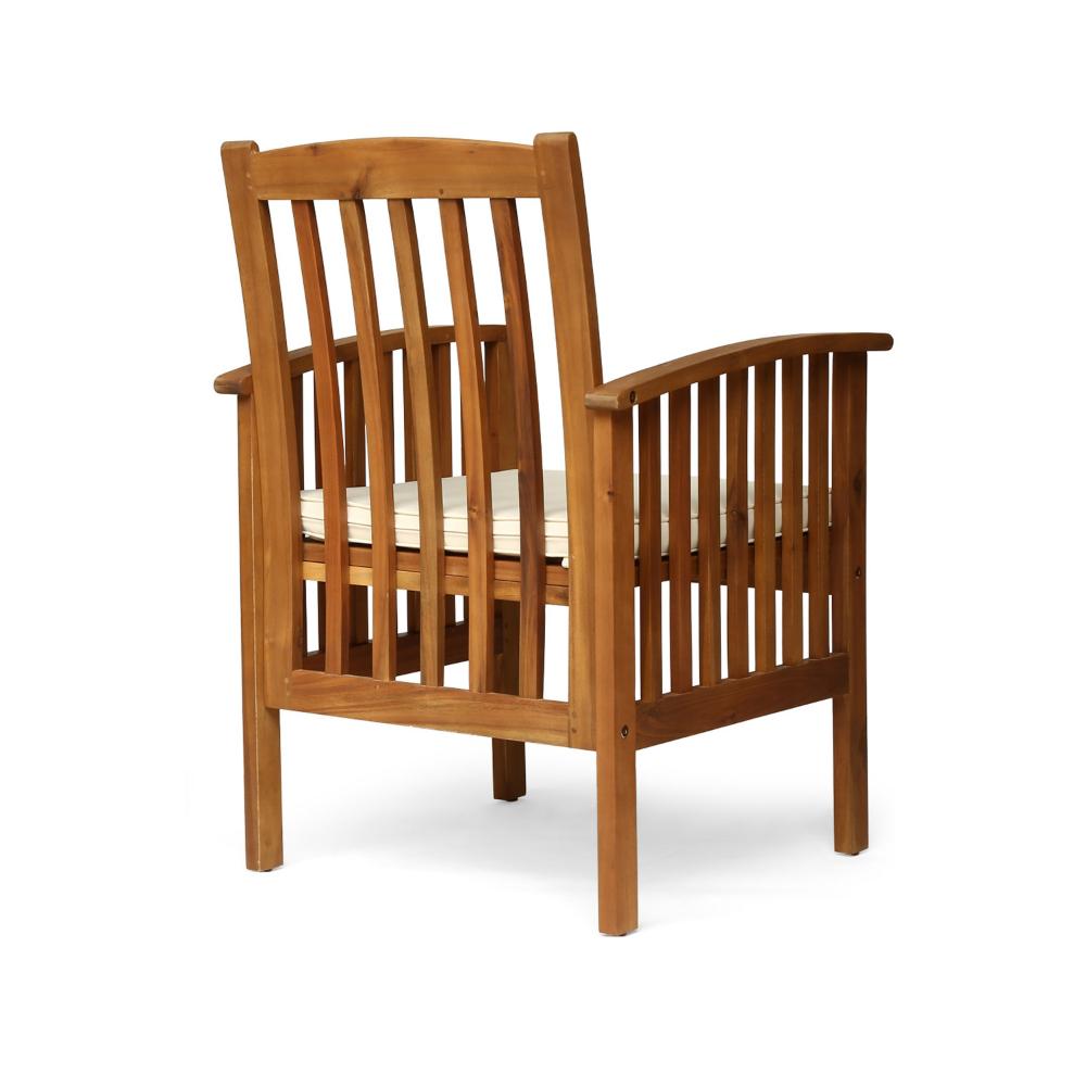 Gerry Dining Chair, Traditional Slat Design Brown Acacia Wood, Beige Fabric -BM321566