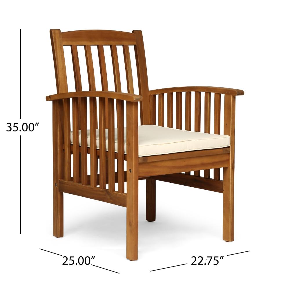 Gerry Dining Chair, Traditional Slat Design Brown Acacia Wood, Beige Fabric -BM321566