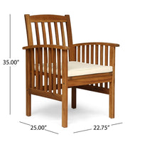 Gerry Dining Chair, Traditional Slat Design Brown Acacia Wood, Beige Fabric -BM321566
