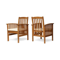 Gerry Dining Chair, Traditional Slat Design Brown Acacia Wood, Beige Fabric