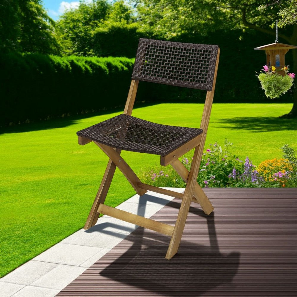Bistro Side Chair, Foldable, Outdoor Gray Wicker Cane, Brown Acacia Wood -BM321570