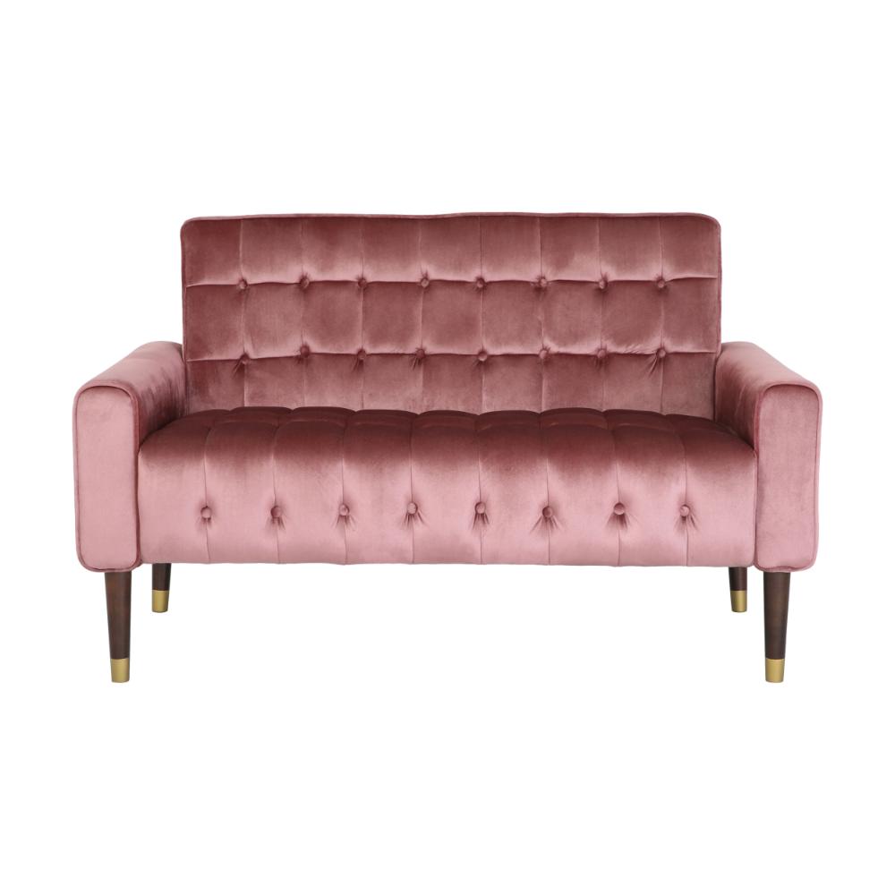 Loveseat Bench, 52 Inch Wood, Button Tufted Waffle Stitch Pink Velvet -BM321573