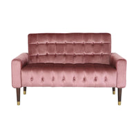 Loveseat Bench, 52 Inch Wood, Button Tufted Waffle Stitch Pink Velvet -BM321573