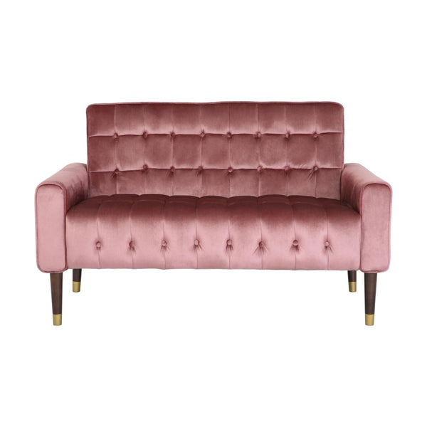 Loveseat Bench, 52 Inch Wood, Button Tufted Waffle Stitch Pink Velvet -BM321573