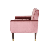 Loveseat Bench, 52 Inch Wood, Button Tufted Waffle Stitch Pink Velvet -BM321573
