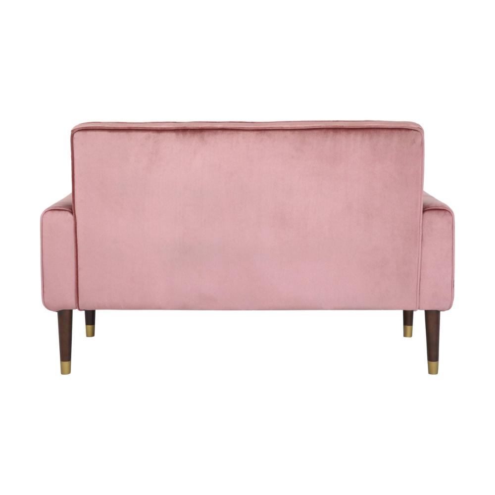 Loveseat Bench, 52 Inch Wood, Button Tufted Waffle Stitch Pink Velvet -BM321573