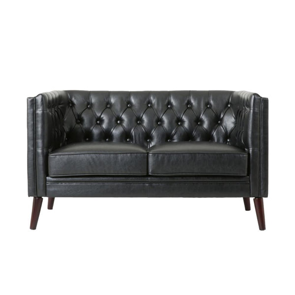 Janie Loveseat Bench, 54 Inch Wood, Tufted Diamond Black Faux Leather -BM321574