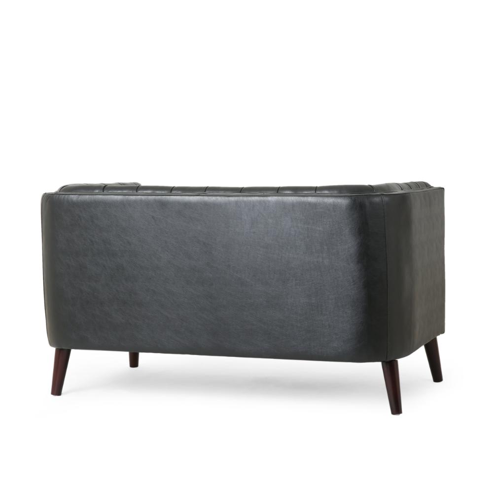 Janie Loveseat Bench, 54 Inch Wood, Tufted Diamond Black Faux Leather -BM321574
