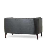 Janie Loveseat Bench, 54 Inch Wood, Tufted Diamond Black Faux Leather -BM321574