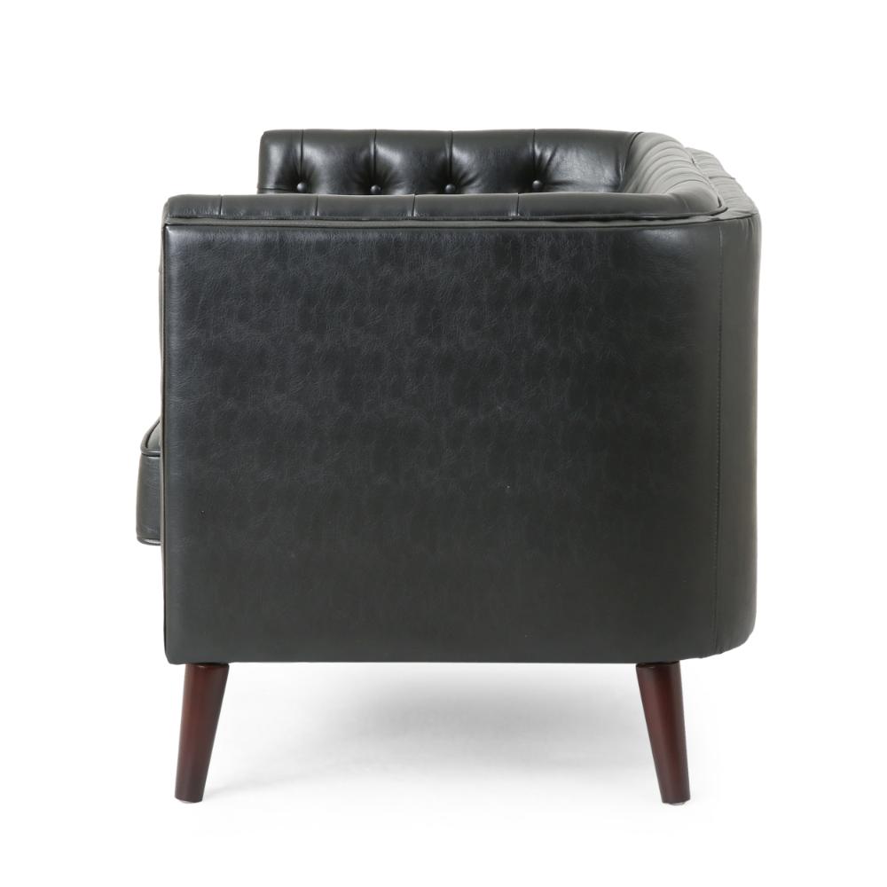 Janie Loveseat Bench, 54 Inch Wood, Tufted Diamond Black Faux Leather -BM321574