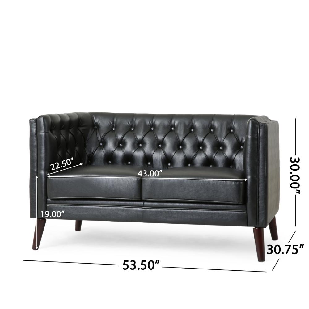 Janie Loveseat Bench, 54 Inch Wood, Tufted Diamond Black Faux Leather -BM321574