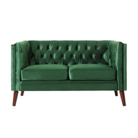Janie Loveseat Bench, 54 Inch Birch, Button Tufted Diamond Green Velvet -BM321575