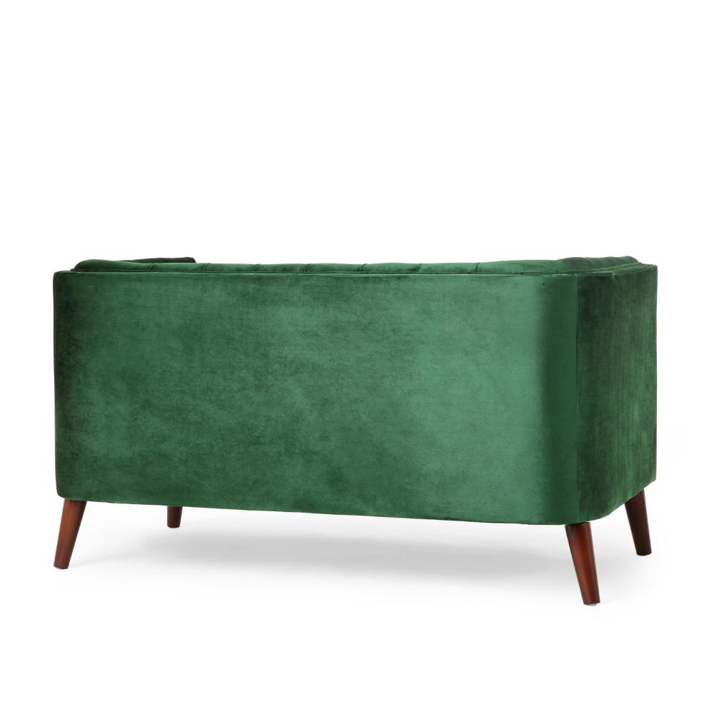 Janie Loveseat Bench, 54 Inch Birch, Button Tufted Diamond Green Velvet -BM321575
