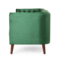Janie Loveseat Bench, 54 Inch Birch, Button Tufted Diamond Green Velvet -BM321575