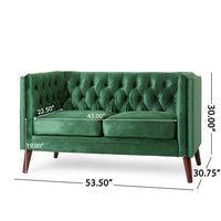 Janie Loveseat Bench, 54 Inch Birch, Button Tufted Diamond Green Velvet -BM321575