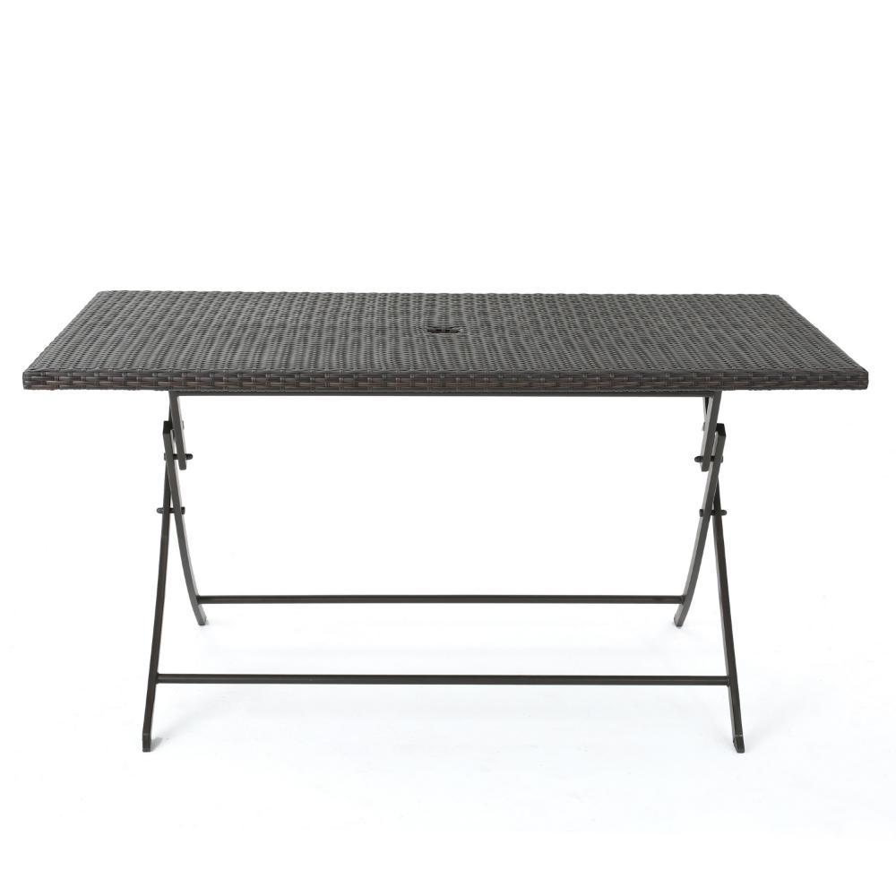 Outdoor Rectangle Foldable Dining Table, 59 Inch, Iron, Multibrown Wicker  -BM321576