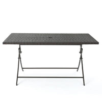 Outdoor Rectangle Foldable Dining Table, 59 Inch, Iron, Multibrown Wicker  -BM321576
