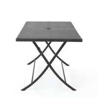 Outdoor Rectangle Foldable Dining Table, 59 Inch, Iron, Multibrown Wicker  -BM321576