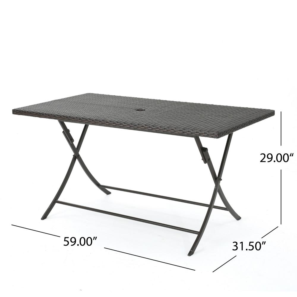 Outdoor Rectangle Foldable Dining Table, 59 Inch, Iron, Multibrown Wicker  -BM321576
