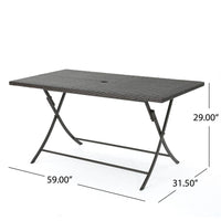 Outdoor Rectangle Foldable Dining Table, 59 Inch, Iron, Multibrown Wicker  -BM321576