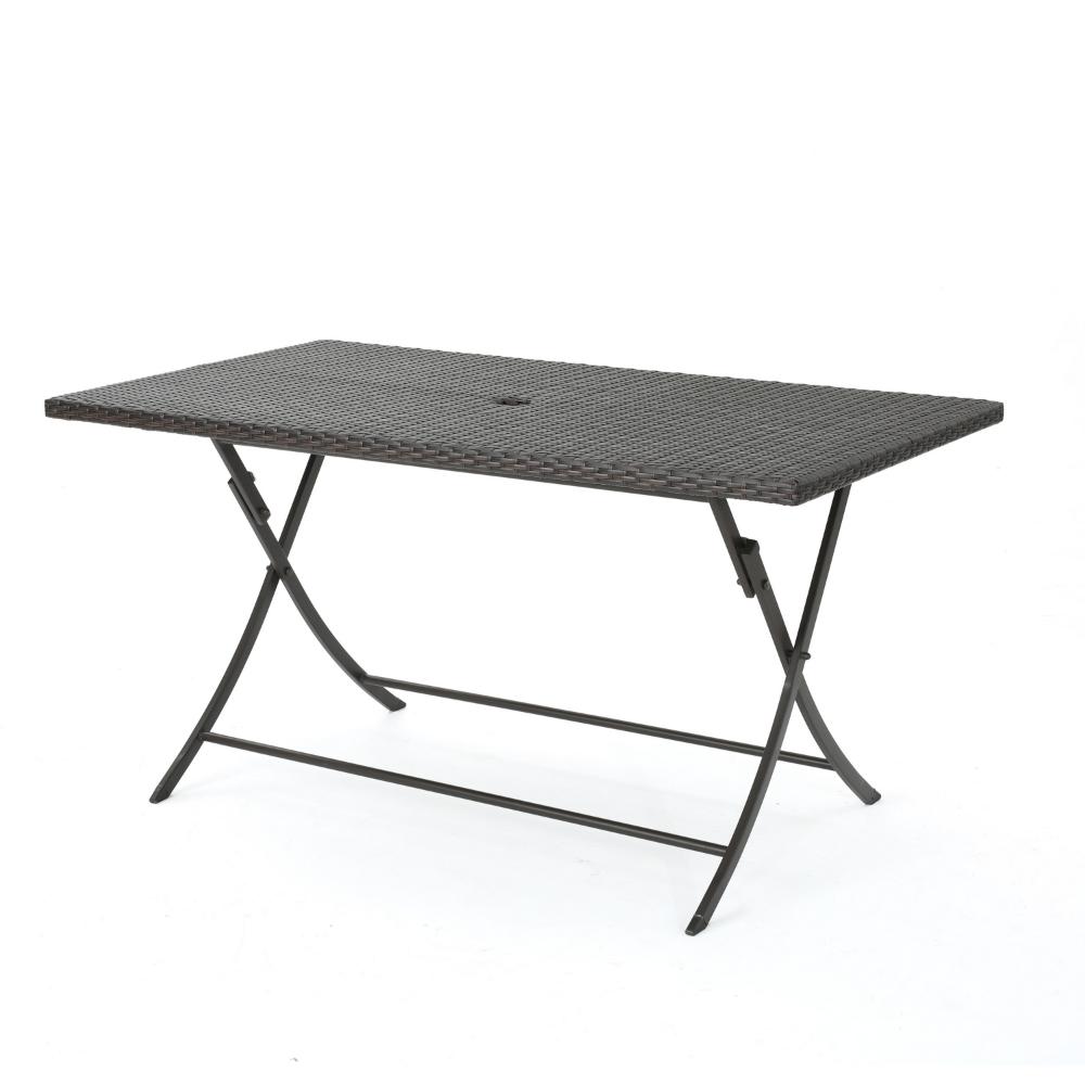 Outdoor Rectangle Foldable Dining Table, 59 Inch, Iron, Multibrown Wicker 