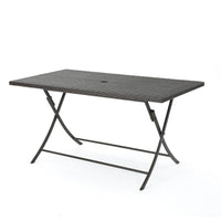 Outdoor Rectangle Foldable Dining Table, 59 Inch, Iron, Multibrown Wicker 