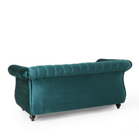 Faye 62 Inch Loveseat Sofa, Channel Stitched Teal Velvet w Nailhead Trim -BM321578