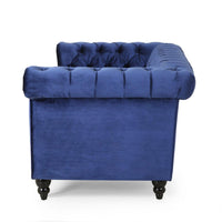 Misha 61 Inch Loveseat Sofa, Nailhead Trim, Channel Stitch Blue Velvet -BM321581