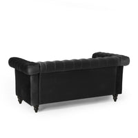 Misha 61 Inch Loveseat Sofa, Nailhead Trim, Channel Stitch Black Velvet -BM321582