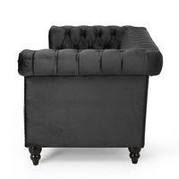 Misha 61 Inch Loveseat Sofa, Nailhead Trim, Channel Stitch Black Velvet -BM321582