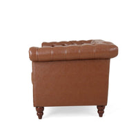 Misha 61 Inch Loveseat Sofa, Nailhead, Channel Stitch Brown Faux Leather -BM321583