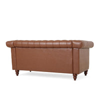 Misha 61 Inch Loveseat Sofa, Nailhead, Channel Stitch Brown Faux Leather -BM321583