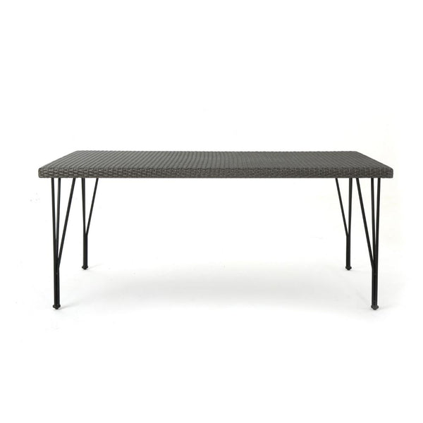 Outdoor Dining Table, 69 Inch Rectangular, Iron Legs, Multibrown Wicker  -BM321584
