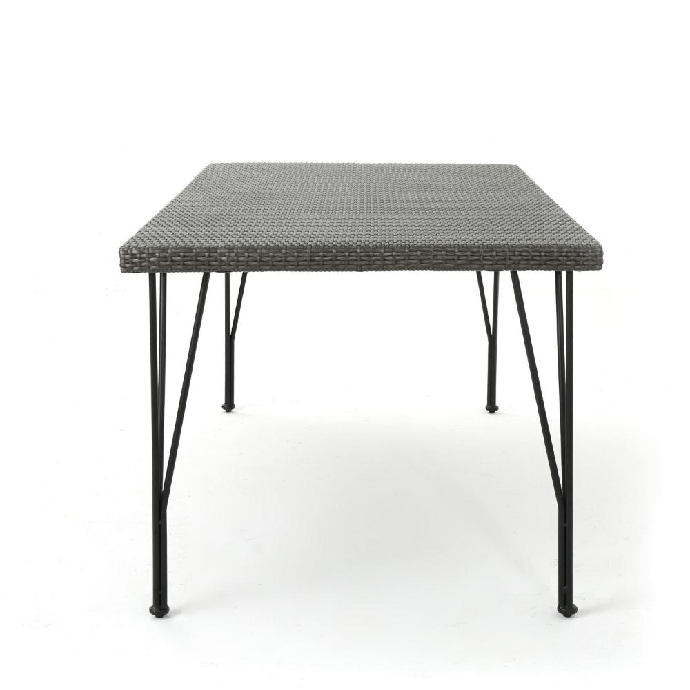 Outdoor Dining Table, 69 Inch Rectangular, Iron Legs, Multibrown Wicker  -BM321584