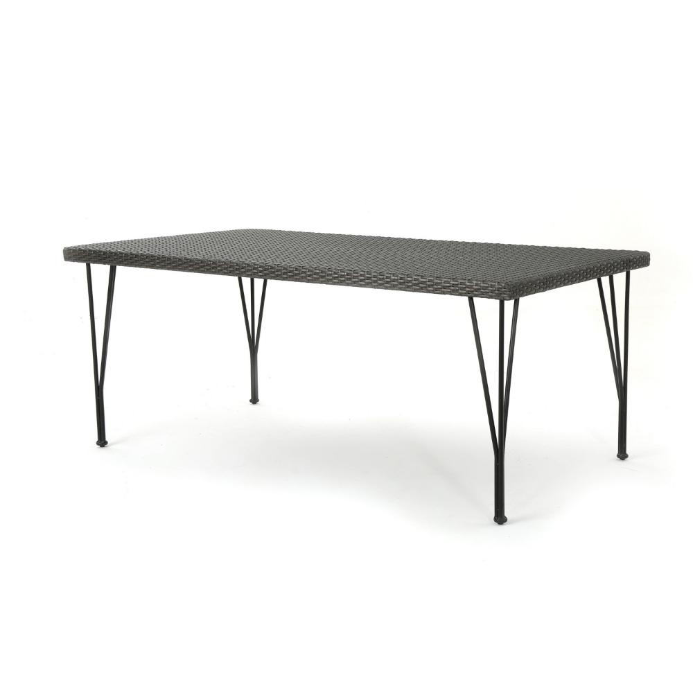 Outdoor Dining Table, 69 Inch Rectangular, Iron Legs, Multibrown Wicker 