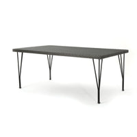 Outdoor Dining Table, 69 Inch Rectangular, Iron Legs, Multibrown Wicker 