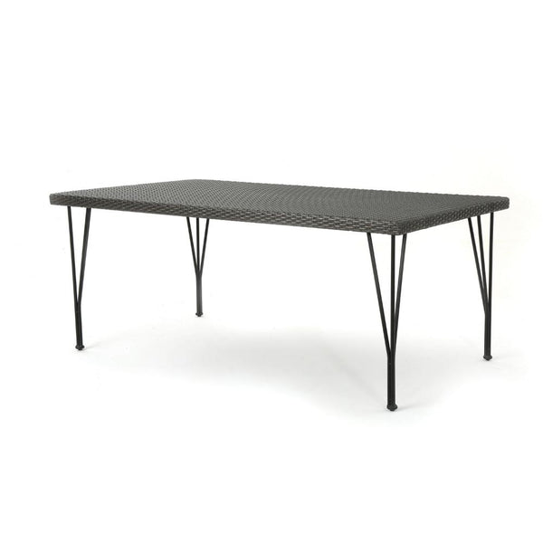 Outdoor Dining Table, 69 Inch Rectangular, Iron Legs, Multibrown Wicker 