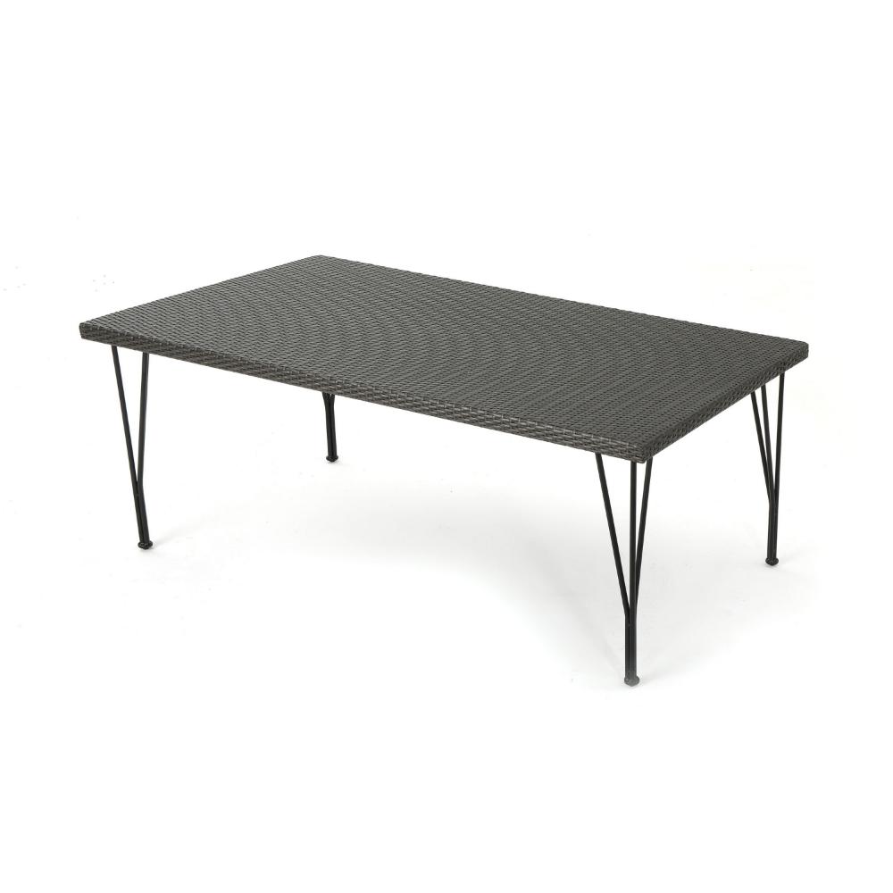 Outdoor Dining Table, 69 Inch Rectangular, Iron Legs, Multibrown Wicker  -BM321584